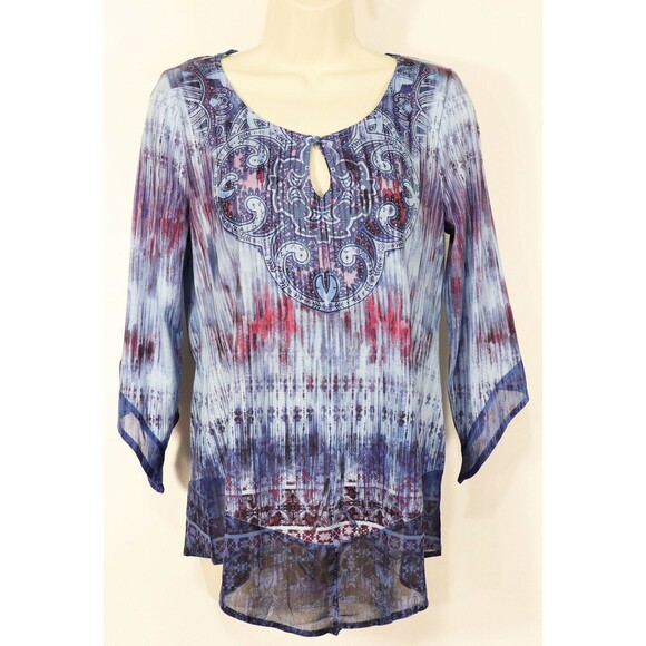 Unity World Wear Womens Sublimation Shirt S Small Blue Lace 3/4 Sleeve Colorful - Picture 2 of 10